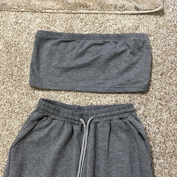 Grey Cotton Two Piece Jogger and Crop Set - Picture 3 of 5